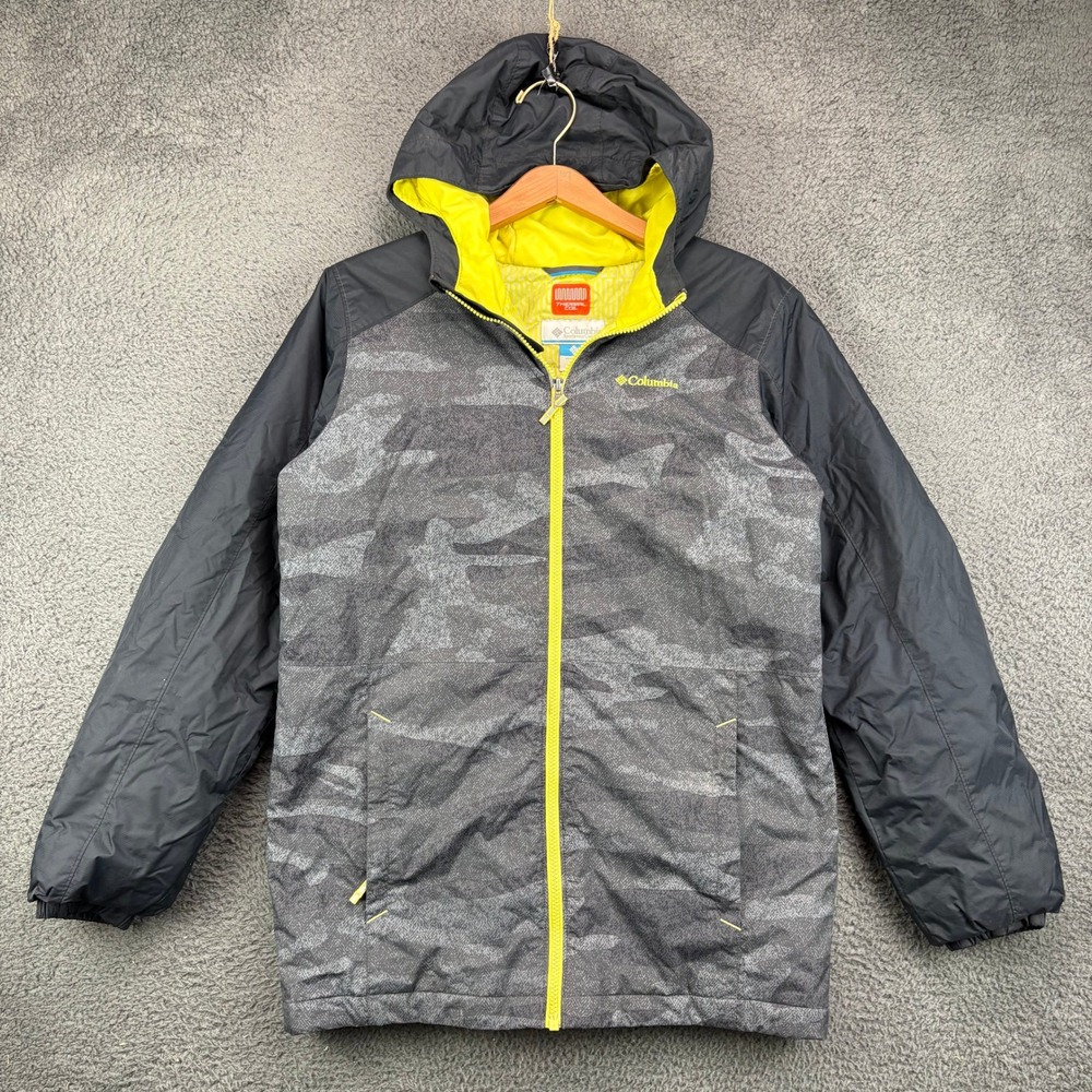 Columbia Mens XL Thermal Coil Hooded Jacket Gray Camo Black Insulated 10564